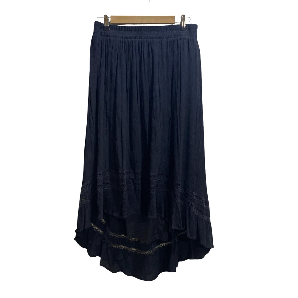 Torrid 00 Womens M Black Crochet Lace Trim High Low Maxi Skirt Whimsigoth Witchy